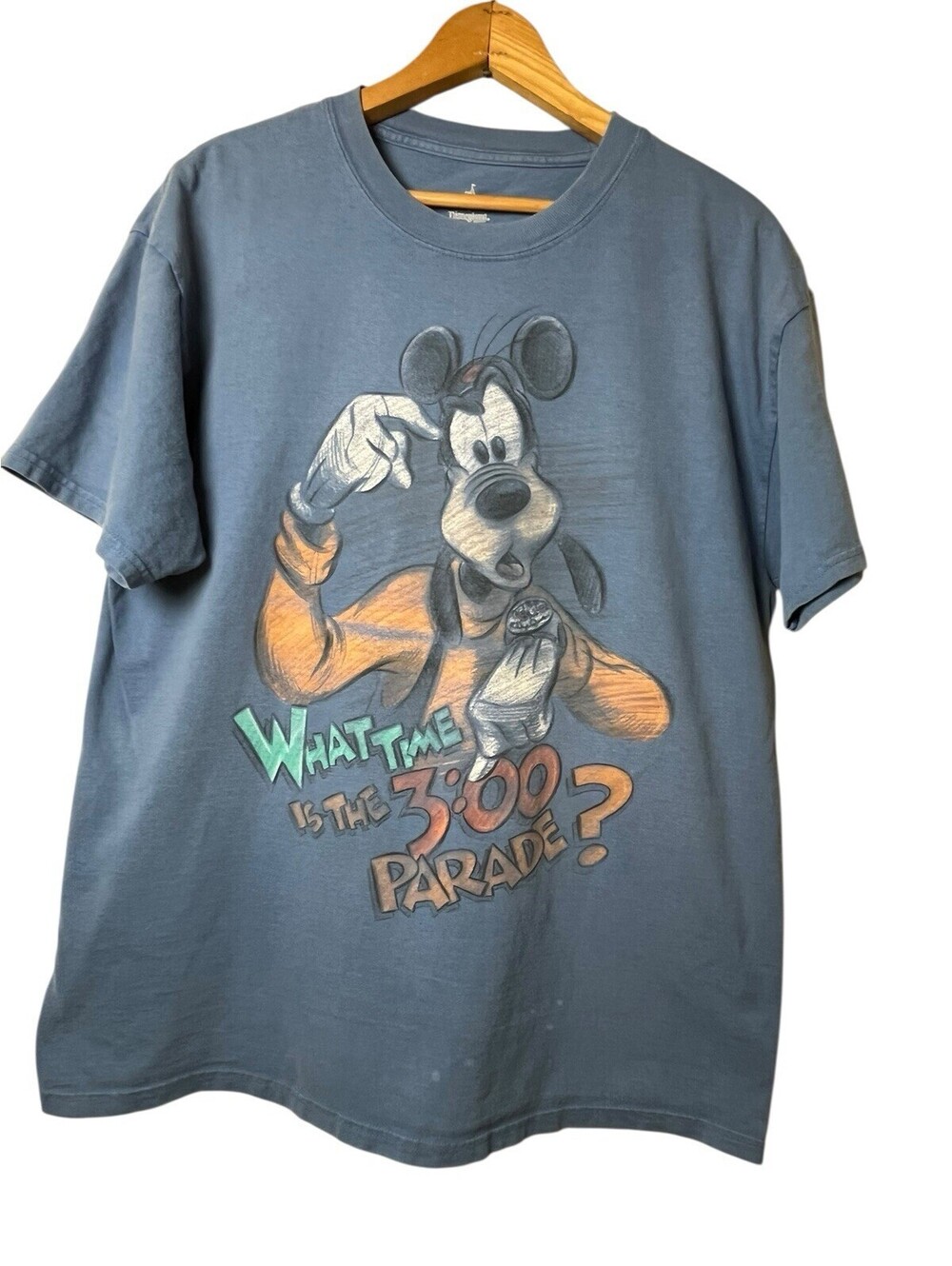 GOOFY DISNEY VINTAGE 90s Y2K T-shirt Size Large Blue Faded 100 Cotton